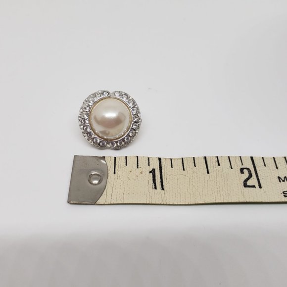 Carolee Clip-On Earrings Pave Rhinestones Faux Pearl Cabochons Silver Tone - Picture 10 of 10
